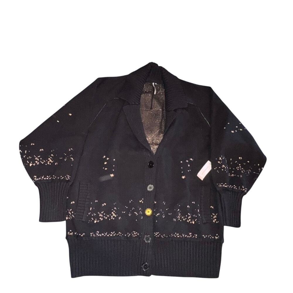Anthropologie Collared V-Neck Butterfly Cardigan in Black & Gold Size Large New - Picture 6 of 9